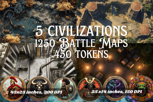 1250 Battle Maps & 450 TTRPG Tokens: Ancient Rome, Greece, Egypt, Japan, Aztecs - Pre-Columbian Civilizations